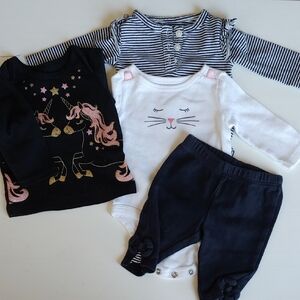 Striped and Graphic Baby Onesies and Pants Set
